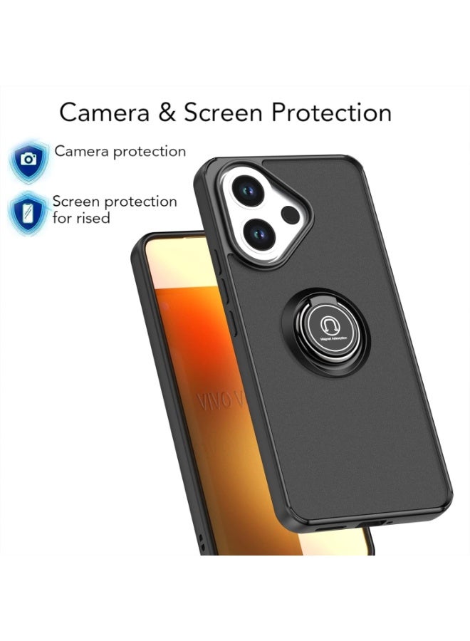 جراب لهاتف Vivo V60 Lite 5G، مزود بحلقة معدنية دوارة، وحامل مدمج، وحامل مغناطيسي للسيارة، ومقاوم للصدمات وبصمات الأصابع والخدوش. - Image 3